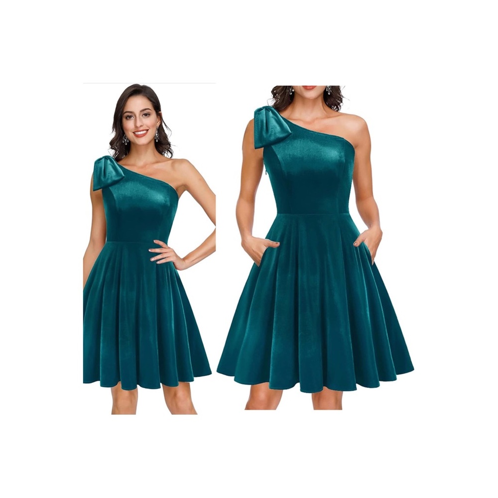 Women's Bow One Shoulder Dress with Pockets A-line Cocktail Party Dress